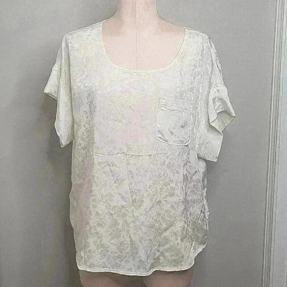 Anthropologie Ivory Wedge Short Sleeves Carson Pocket Floral Boho Top Size M - Picture 1 of 9